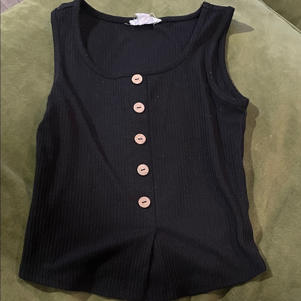 Ally B Black Ribbed Tank Top with Button Detail Size 7-8